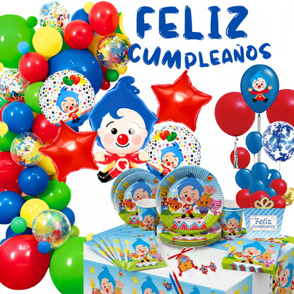 Kit Fiesta Ultra Plim Plim 10 Invitados - 126 Piezas con Arco de Globos Pro