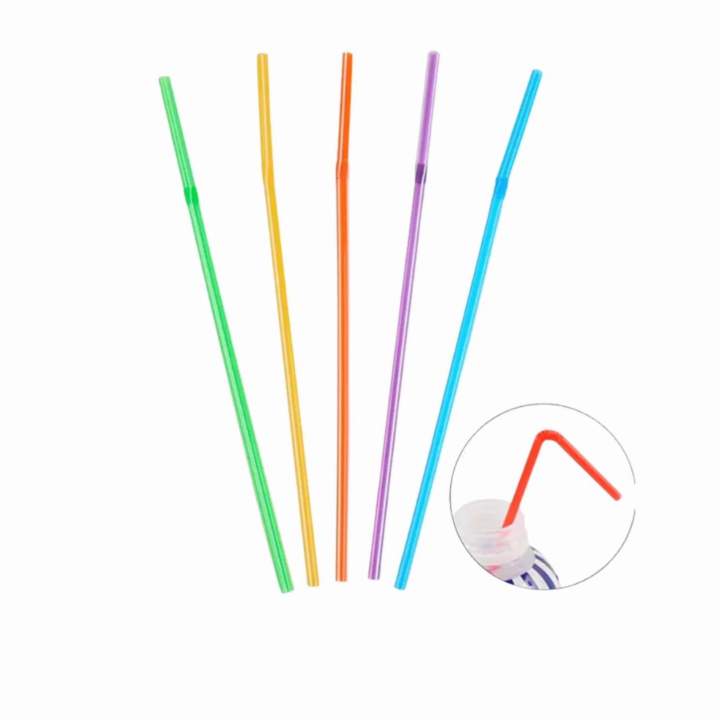 Bombillas Flexibles de Plástico Negras, Transparentes y Colores Surtidos - 100 Piezas - 21 cm