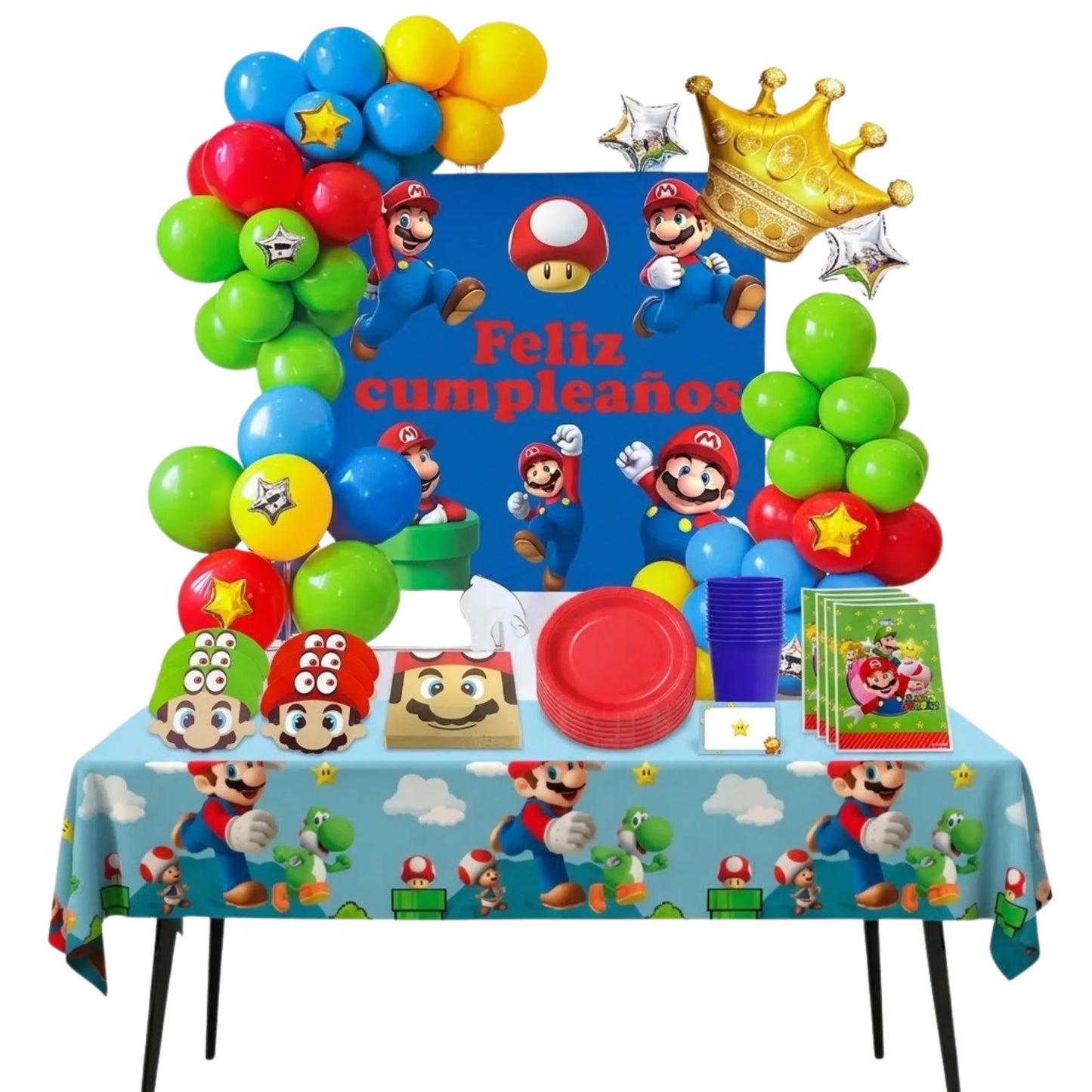 Kit de Cumpleaños Mario Bros 111 Piezas | Decoración Completa para 10 Niños