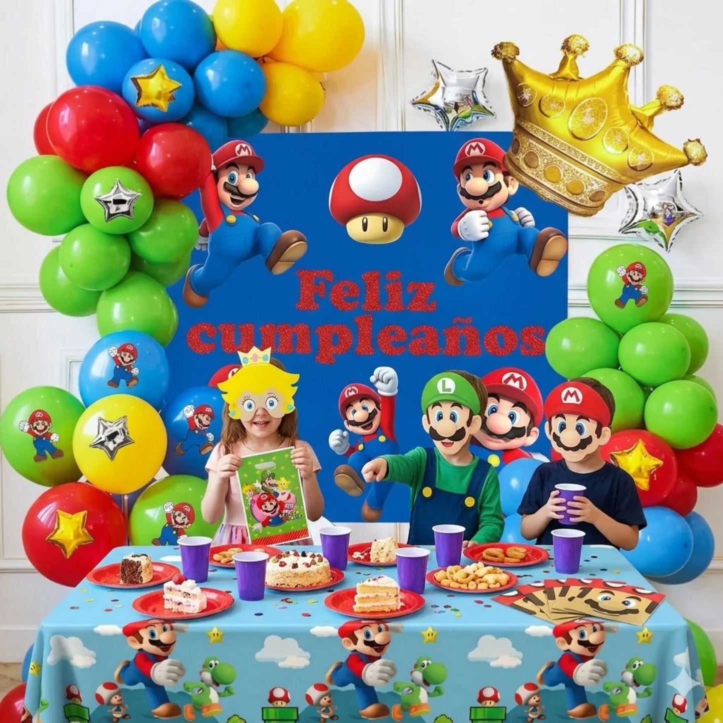 Kit de Cumpleaños Mario Bros 111 Piezas | Decoración Completa para 10 Niños