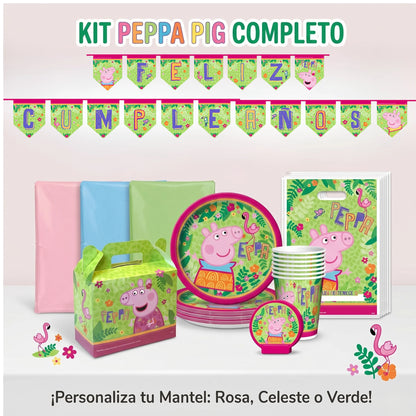 Kit de Cumpleaños Peppa Pig – Decoración Completa para 6 Niños – 32 Piezas + Mantel a Elección