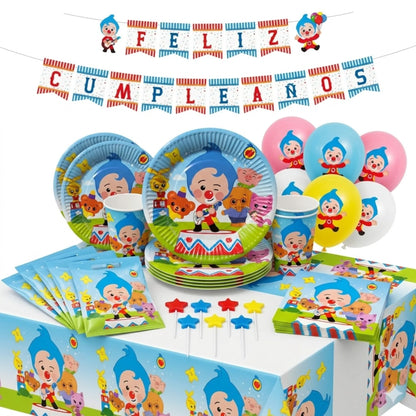 Kit Cumpleaños Plim Plim Ahorro 10 Invitados - 72 Piezas Decoración y Mesa