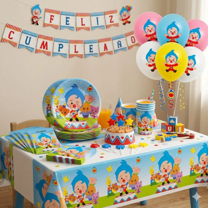 Kit Cumpleaños Plim Plim Ahorro 10 Invitados - 72 Piezas Decoración y Mesa