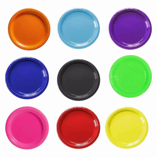 Set de 10 Platos Plásticos Reutilizables - 2 Tamaños y Colores