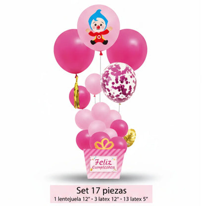 Set de Decoración de Globos Plim Plim - 17 Piezas Rosa