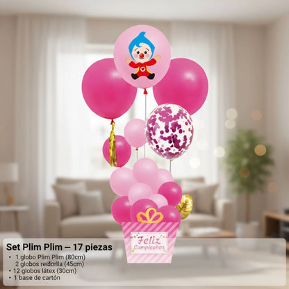 Set de Decoración de Globos Plim Plim - 17 Piezas Rosa