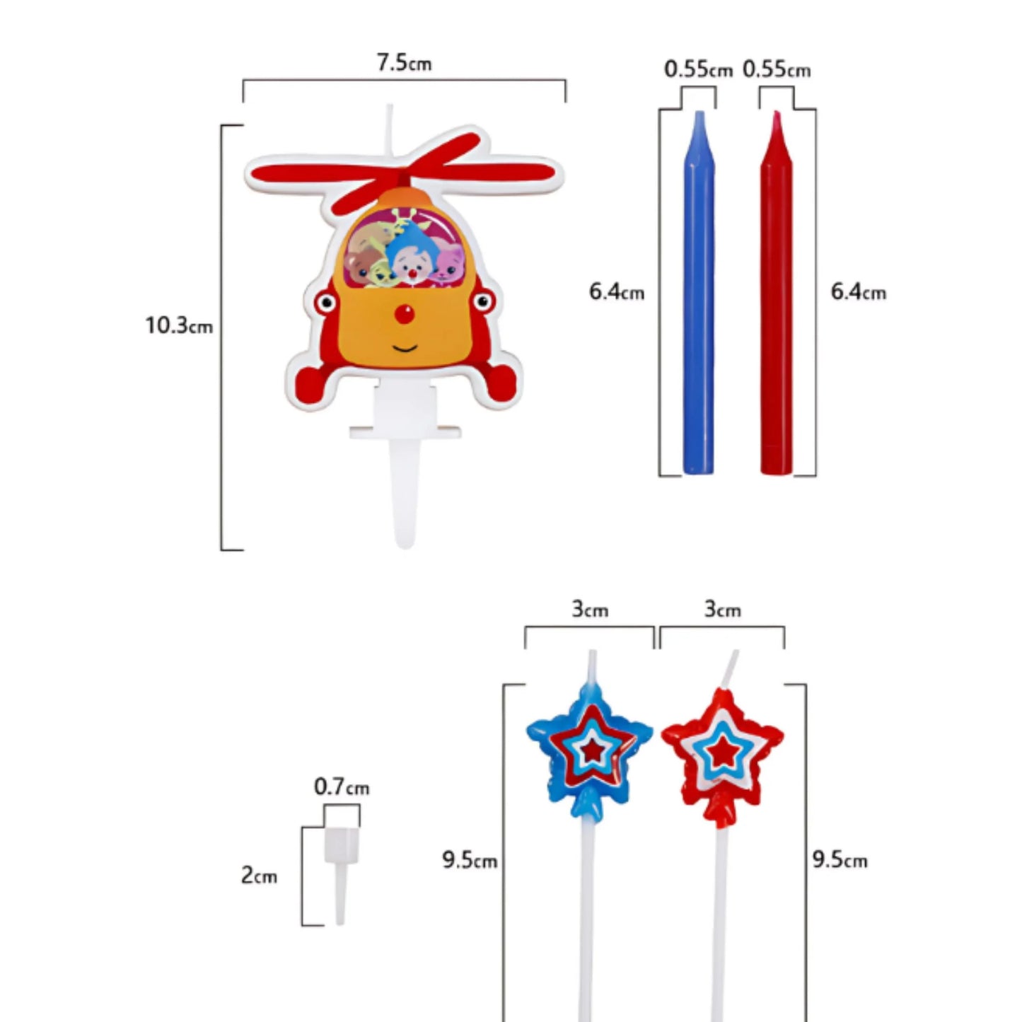 Set de Velas Plim Plim Helicóptero y Amigos - 7 Piezas