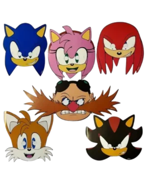 Mascaras de cartón Sonic, 6 piezas