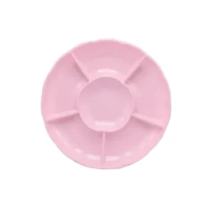 Bandeja plástica redonda, tipo flor rosada, 3 piezas