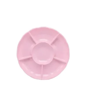 Bandeja plástica redonda, tipo flor rosada, 3 piezas