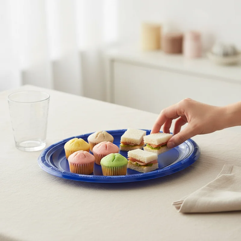 Bandeja plástica ovalada azul, 5 piezas, 30 cms - Imagen 3