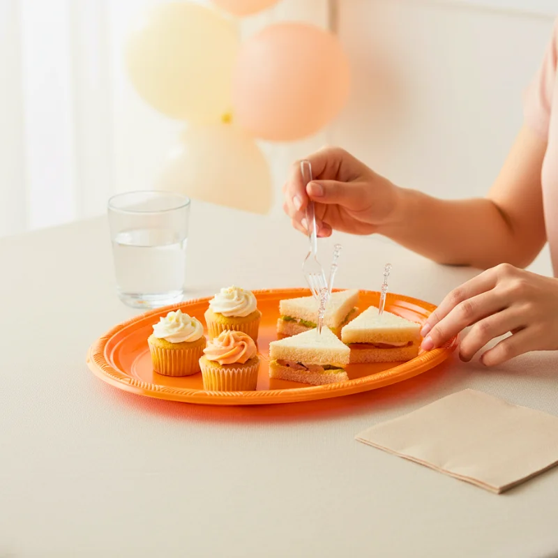 Bandeja plástica ovalada naranja, 5 piezas - Imagen 4