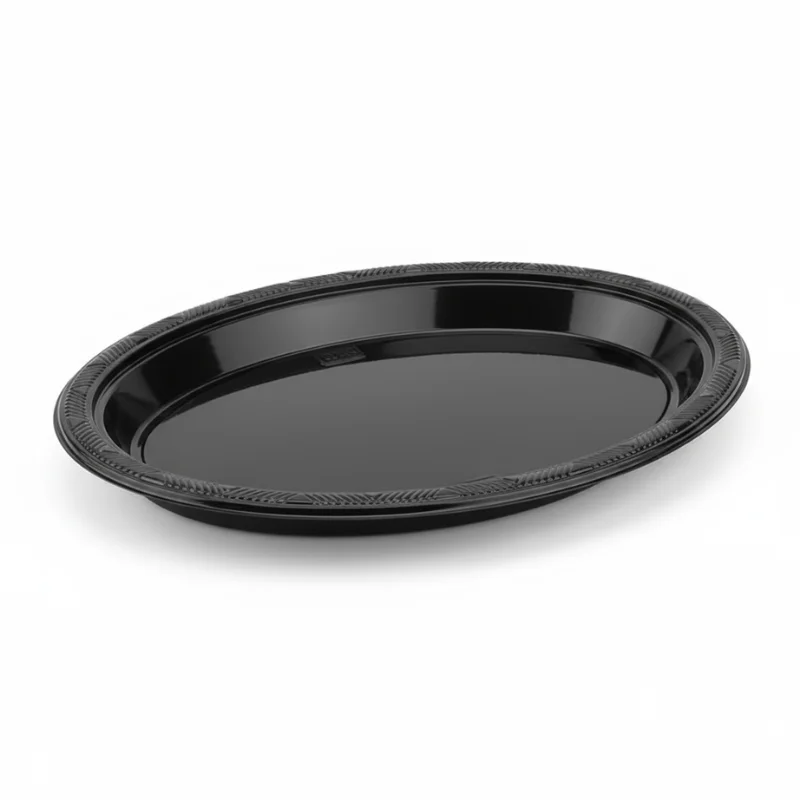 Bandeja plástica ovalada negra, 5 piezas, 30 cm