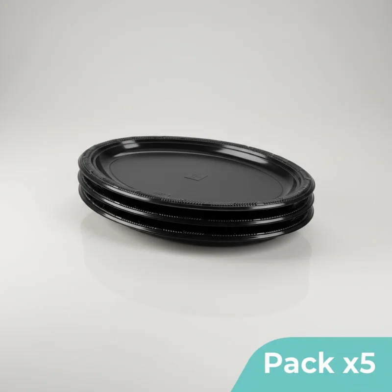 Bandeja plástica ovalada negra, 5 piezas, 30 cm - Imagen 2
