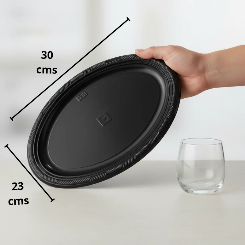 Bandeja plástica ovalada negra, 5 piezas, 30 cm - Imagen 3