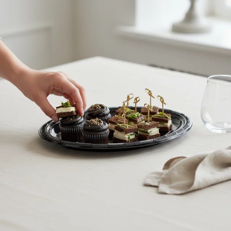 Bandeja plástica ovalada negra, 5 piezas, 30 cm - Imagen 4