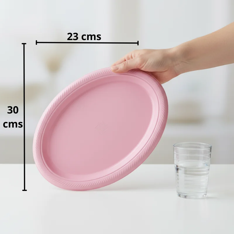 Bandeja plástica ovalada rosada, 5 piezas, 30 cms - Imagen 3