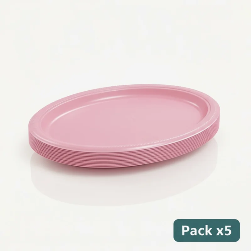 Bandeja plástica ovalada rosada, 5 piezas, 30 cms - Imagen 2