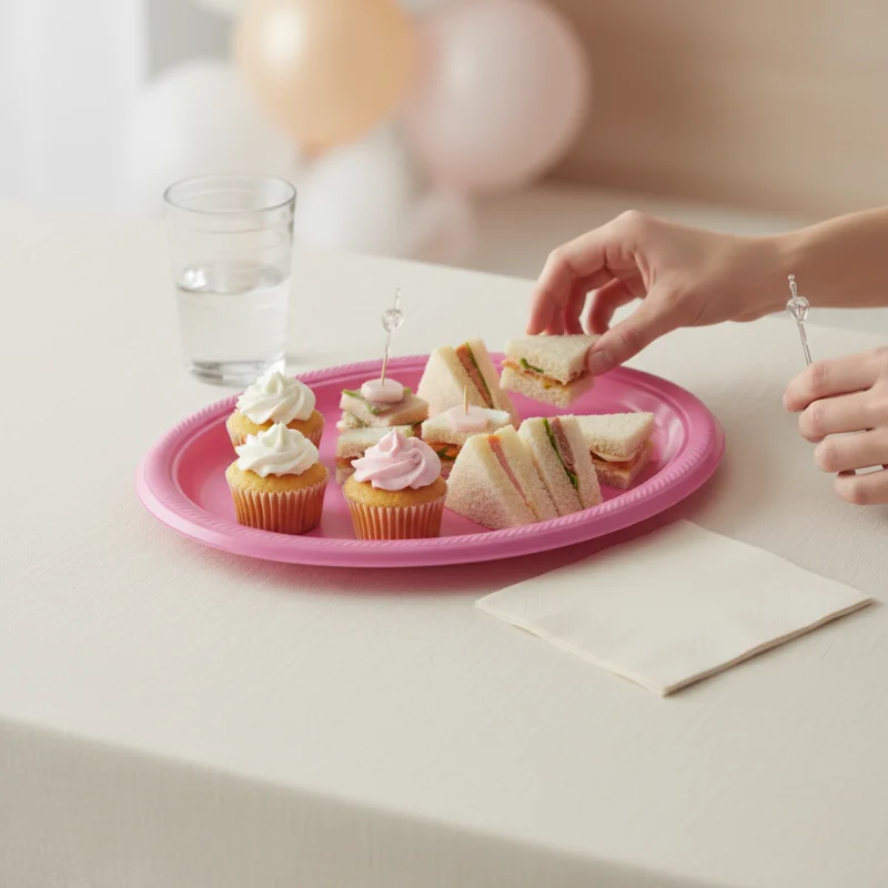 Bandeja plástica ovalada rosada, 5 piezas, 30 cms - Imagen 4