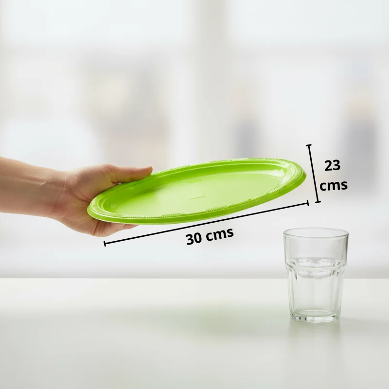 Bandeja plástica ovalada verde, 5 piezas, 30 cms - Imagen 3