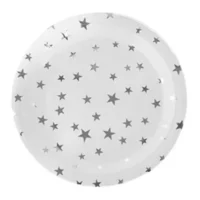 Platos de carton, Blanco Con Estrellas Plateadas, 23 cms