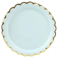 Plato de Cartón Celeste con bordes Dorados