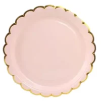 Plato de Cartón Rosado con bordes Dorados
