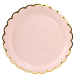 Plato de Cartón Rosado con bordes Dorados
