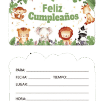 Tarjetas de invitación, animalitos de la selva, safari. 8 piezas