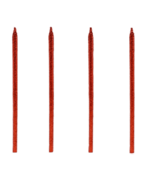 Velas color rojo con glitter, 15,2 cms, 6 piezas