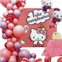 Guirnalda de globos mas fondo de Hello Kitty, 57 Piezas