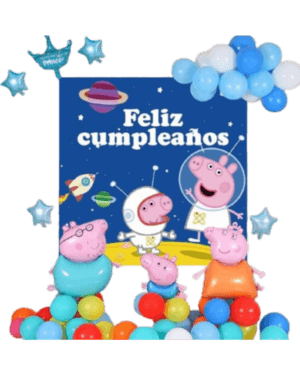 Guirnalda de globos mas fondo de Peppa, 57 Piezas