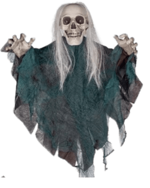 Parca o calavera de Halloween, con brazos articulados, sonido y luz