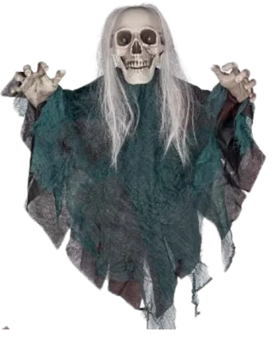 Parca o calavera de Halloween, con brazos articulados, sonido y luz