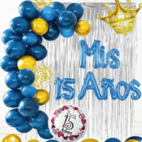 Set de globos, mis 15 años azul y dorado, 51 piezas