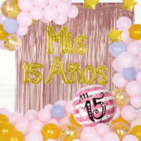 Set de globos, mis 15 años rosado y dorado, 77 piezas