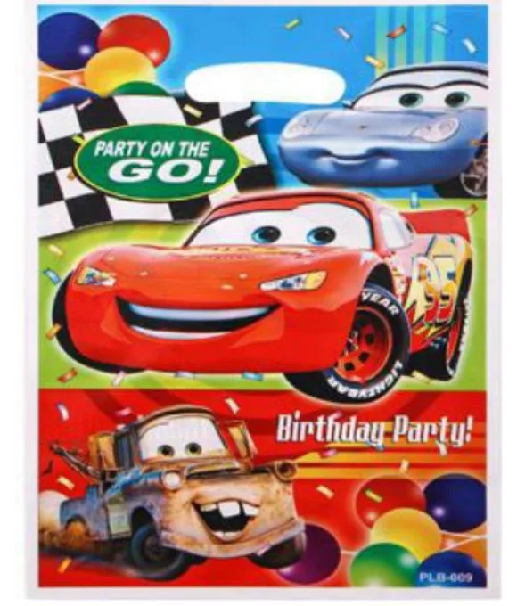 Bolsas Plástica Cars x 10 Piezas 16,5 x 25 cm