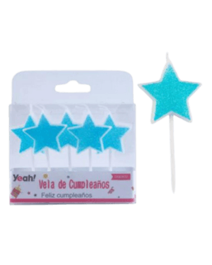Set de 5 Velas Estrellas Celeste