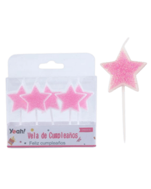 Set de 5 Velas de Estrellas Rosa