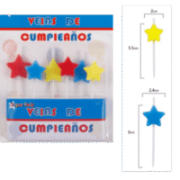 Velas estrellas, 6 piezas, colores plim plim