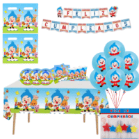 Kit Fiesta Payaso Plim Plim 10 Personas 78 Piezas - Rosa - Amarillo-Celeste-Blan