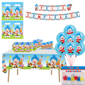 Kit Fiesta Payaso Plim Plim 10 Personas 78 Piezas - Rosa - Amarillo-Celeste-Blan