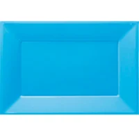 Bandeja plástica rectangular celeste, 3 piezas
