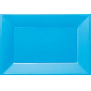 Bandeja Plastica Rectangular Celeste x 3 Piezas