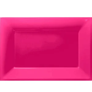Bandeja plástica rectangular fucsia, 3 piezas