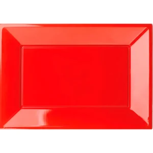 Bandeja plástica rectangular roja, 3 piezas