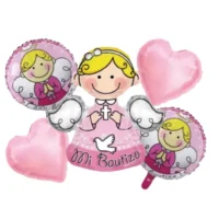 Globo Metálico Bautizo Rosado 5 Piezas