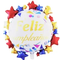 Globo metálico feliz cumpleaños con estrellas 45cm