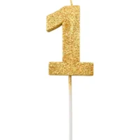 Vela de número 1 Dorado con Glitter