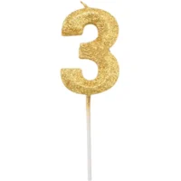 Vela de número 3 Dorado con Glitter
